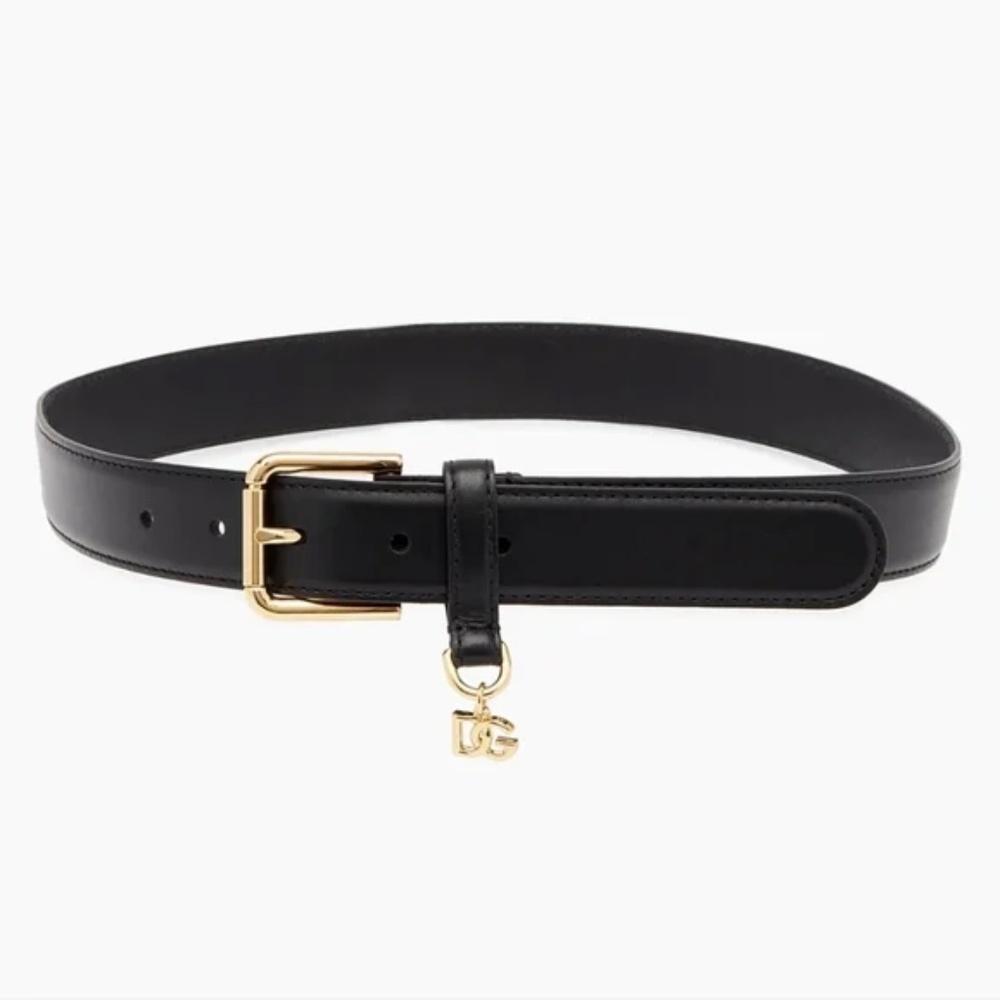 DOLCE & GABBANA Leather & Logo Charm Belt Size 75 Small NWT